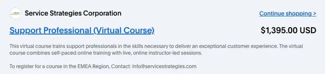 summary and price of the support professional virtual course from service strategies, customer service training program